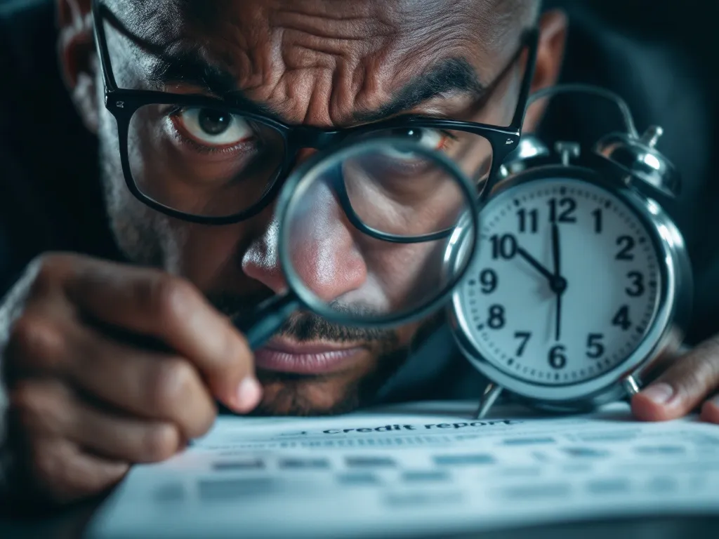 Concerned person examining credit report